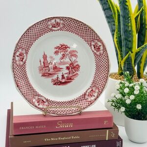 Vintage W. Adams & Sons Cyrene Red Transferware Ironstone Plate England 8.5"